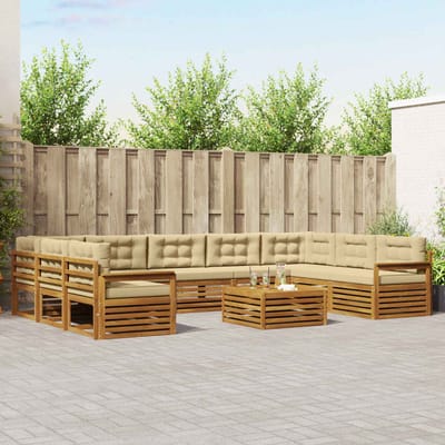 vidaXL - Buiten - bank - set - 10 - st - Natuurlijk - en - Beige - Massief - Acacia - Hout