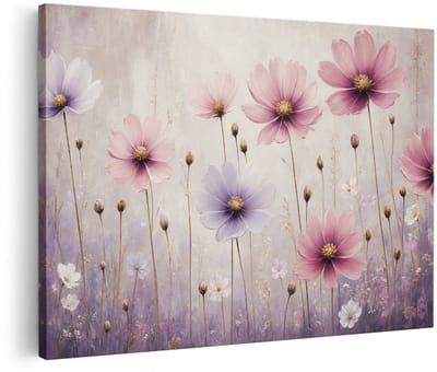 Artaza Canvas Schilderij Roze Bloemen - Abstracte Natuur in Paars - 30x20 cm - Klein - Wanddecoratie Woonkamer - Schilderijen - Muurdecoratie