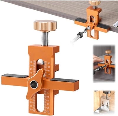 Montagehulp voor kastdeuren – Hulpmiddel voor deurmontage – Handmatig positioneringsgereedschap – Kastdeurinstallatie – Montagesjabloonklem – Positioneergereedschap – 2-in-1 Montagesjabloon – Montagehulp van aluminiumlegering – Quick-Fix – Oranje