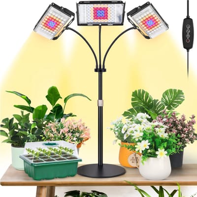 Rosnek Full Spectrum LED Groeilampen op Voet voor Binnenplanten - 3-Armen met 360°Goosenecks - Auto Timer 3H/6H/12H en 6 Dimmbare Helderheid - Hoogte Verstelbaar