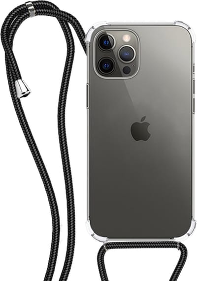 Hoesje - Geschikt voor Apple iPhone 12 Pro - Met Koord - Shock Proof - Siliconen Case - Back Cover - Telefoonkoord - Telefoon Hoes Shockproof - Telefoonketting - Transparant