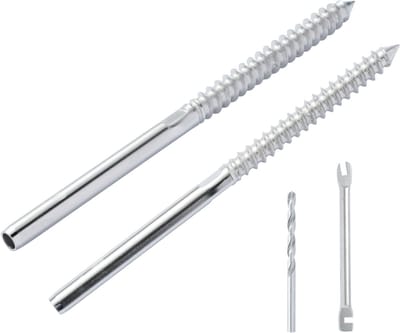 102-Delige Set Kabel Geleiderailing Draadklem Met Gewinde Pin Spanningseindstuk voor 3.2 mm Terras Kabel Geleiderailing, T316 Roestvrijstaal, Kabel Spanner voor Houten Paal, Zilver