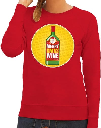 Foute kersttrui / sweater Merry Chrismas Wine rood voor dames - Kersttrui voor wijn liefhebber XS