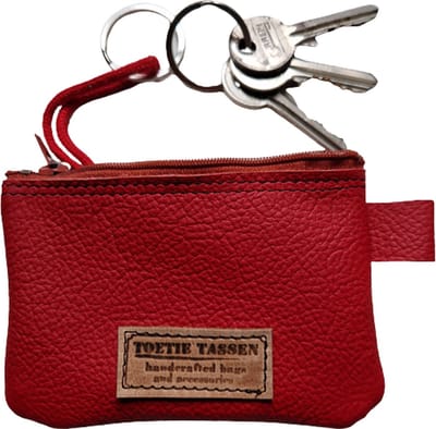 Toetie & Zo - Sleutelmapje - Leer - Rood - Handgemaakt - Pasjesmapje - Leder - 12x8 cm