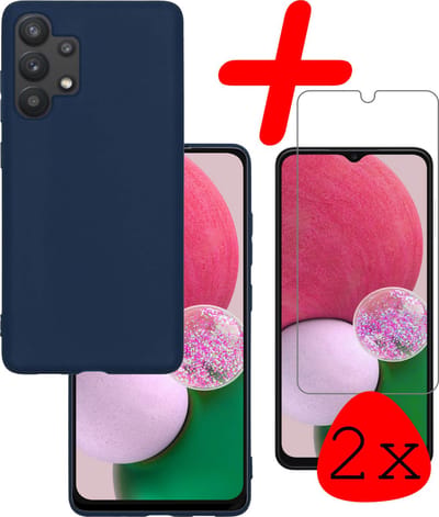 Hoesje Met 2x Screenprotector - Geschikt voor Samsung Galaxy A13 4G - Sterk & Shockproof - Back Cover - Siliconen Case - Telefoon Hoes - Donkerblauw