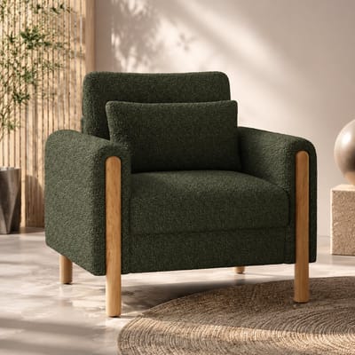 Fauteuil - Dik zitkussen - Met leuning - Enkel Zetel - Relaxstoel - loungestoel - Comfortabele Design met Houten Frame - Groen