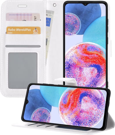 Hoesje - Met Pasjeshouder - Geschikt voor Samsung Galaxy A23 - Luxe Bookcase Portemonee - Flip Case - Kunstleer Book Case - Flipcase - Book Cover - Walletcase - Portemonneehoes - Telefoonhoesjes - Wit