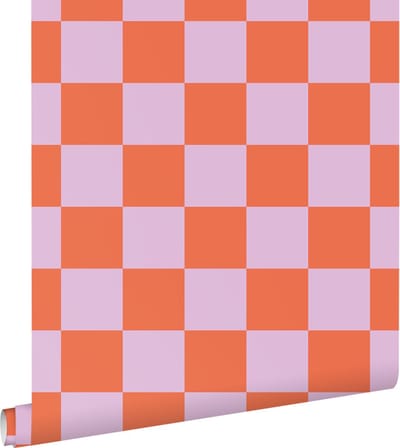 ESTAhome behang geblokt motief lila paars en oranje - 53 cm x 10.05 m - 130914