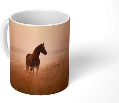 Mok - Koffiemok - Paard - Grasveld - Zonsondergang - Mokken - 350 ML - Beker - Koffiemokken - Theemok