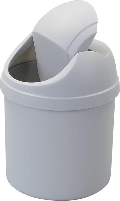 Mini Model A1 prullenbakje - grijs - kunststof - met klepdeksel - Gratis 10 rollen mini vuilniszakjes - keuken aanrecht/tafel model - 1,5 Liter