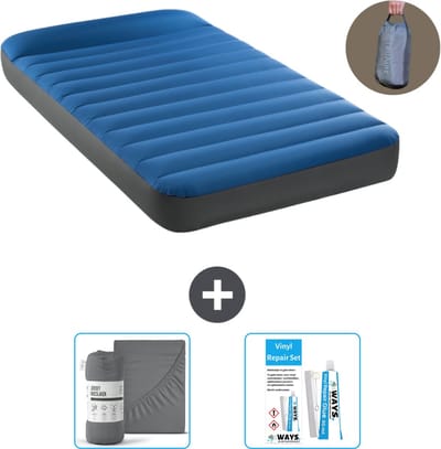 Intex Luchtbed - 1-Persoons - 99 x 191 x 22 cm - Blauw - Inclusief pomp - Hoeslaken en Reparatieset
