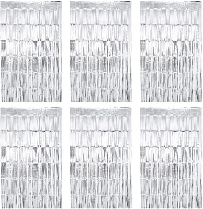 Ynkkvre - Glinsterende Fransenverhangen - Tinsel Decoratie - Licht & Duurzaam PET-materiaal Voor Meerdere Gebruiken - 6 Stuks - Feestdecoratie Zilver