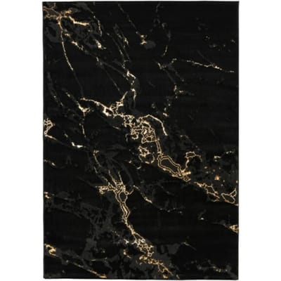 Tapijtenloods Fashion Marmer - Laagpolig Vloerkleed - Design Tapijt - Zwart Goud- 80x300 CM