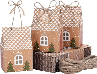 30 Stuks Kerstfeest Cadeauboxen, Kraft Papier Snoepdozen, Creatieve Papieren Tear Boxen en Souvenir Tassen