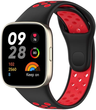 By Qubix - Siliconen sportband - Zwart met rood - Geschikt voor Xiaomi Redmi Watch 3