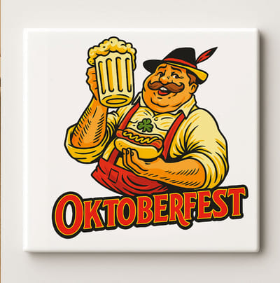Oktoberfest Tegel – Beierse Bier & Worst Design – 15x15 cm Keramische Wanddecoratie – Perfect Cadeau voor Bierliefhebbers & Duitse Festivalfans