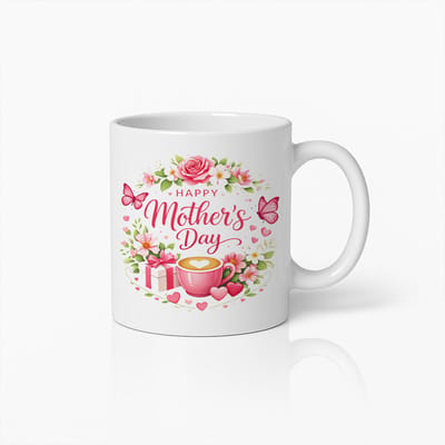 Fijne Moederdag Mok 330 ml – Bloemen en Hart Koffiemok met Cadeau Design – Perfect Moederdag Cadeau voor Mama