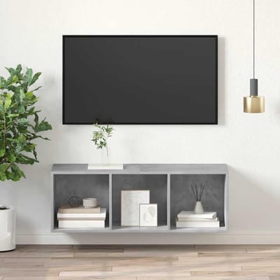 TV Wandmeubel - Mediabox Kast - Media Opslag - 3 Compartimenten - 37x37x107 cm - Betongrijs