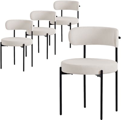 Eetkamerstoel set van 4 met teddy stof met rugleuning wit Keukenstoel ML design