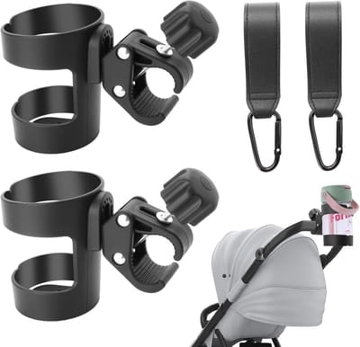 2x Universele Bekerhouder Kinderwagen & Fiets - 360° Draaibaar met 2 Haken
