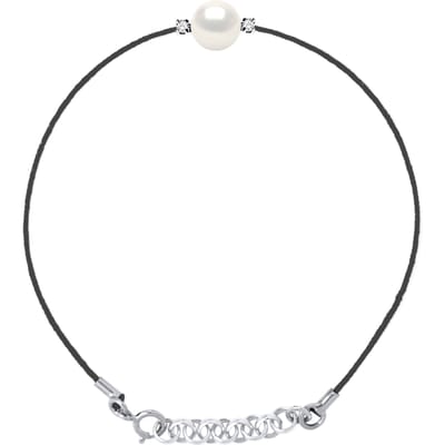 Diamond Bracelet 0060 Cts Natuurlijke en gekweekte parel Ronde 8-9 mm Nylon Black 925
