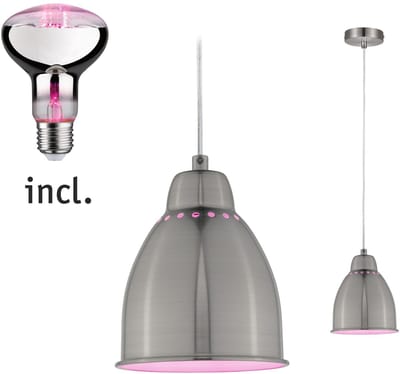 Neordic Set Hanglamp Hilla + LED-reflector E27 Staal geborsteld dimbaar Metaal / 230V 200lm 6,5W 1300K