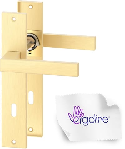 ERGO line Deurbeslag set Binnendeur - Cube - Deurkruk Goud - met sleutelgat SL56 - deurgrepen voor kamerdeuren, Mat Messing (Geborsteld), Deurklink met schild, langschild deurkrukset, mat goud