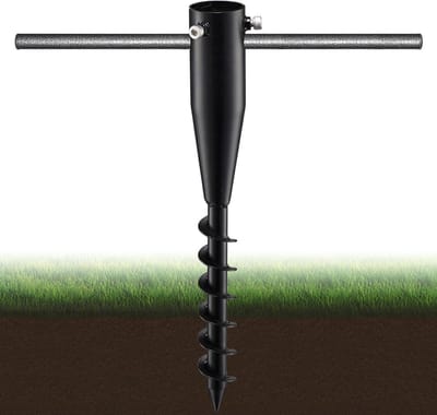 Strandparaplu Basis - Grondanker Parasol - Buiten Zitten - Robuuste Spiraalvorm - 43 cm - Zwart
