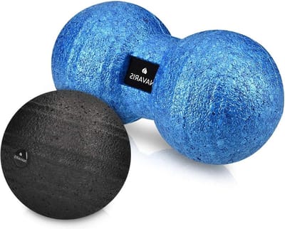 Massagebal Set van 2 - Ronde Massagebal en Duo Bal in Pindavorm - Hand Voet Rug Massage - Zwart Blauw massage bal voeten