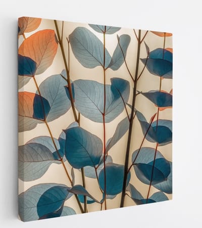 Saammp Canvas Schilderij - Eucalyptus bladeren in warme tinten - Natuur - Bloemen - 20x20 - Foto op canvas - Wanddecoratie - Muurdecoratie Woonkamer - Kantoor Decoratie