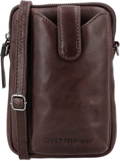 Hide & Stitches Porto Telefoontasje - Crossbody tas - Telefoon - Ritssluiting - Leer - Leren Dames Tas - Donkerbruin