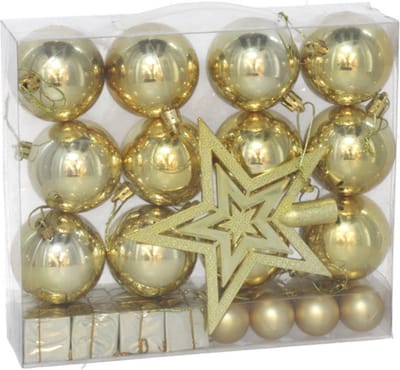 Gerimport Kerstballen, ornamenten en piek - 29-dlg - goud - kunststof - voor kleine boom