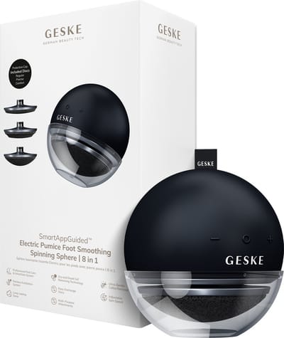 GESKE Electric Pumice Foot Smoothing Spinning Sphere | 8 in 1 | Elektrische Voetvijl & Exfoliator | 3 Puimsteenopzetstukken | Voor Gladde Voeten | Geavanceerde Eeltverwijdering