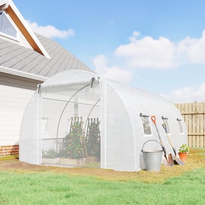 MODFU - Tunnelkas - Verstevigd Frame En Ventilatie - Voor Tuin - Polyethyleen - Wit - 396 X 300 X 200 Cm