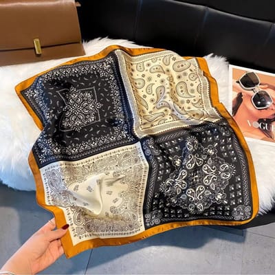 Zijden sjaal-stijl zijden sjaal voor dames - Kleurblokkenprint - Fris en delicaat - Decoratieve shawl over shirts L7472 - Zwart 70*70 CM