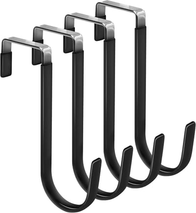 Ulisem - Over de deur - hangerhaken - met rubberen anti-krassen -ophanghaken - RVS Deurhaak Set - 4-pack -zwart