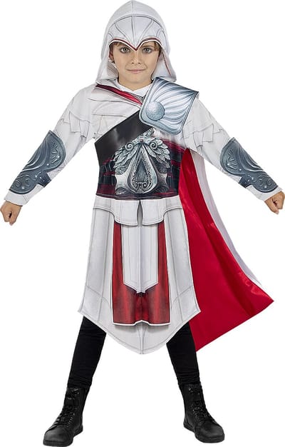 Funidelia | Ezio Auditore Assassins Creed Kostuum voor jongens, Assassin's Creed - Kostuum voor kinderen Accessoire verkleedkleding en rekwisieten voor Halloween, carnaval & feesten - Maat 122 - 134 cm - Grijs / Zilver