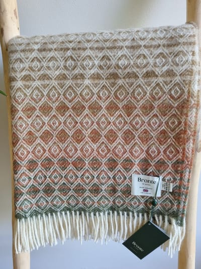 Wollen Plaid - DIAMOND Ombre Green Terracotta - 140x185cm - Bronte x Plaids.shop