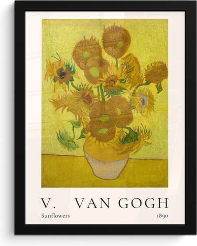 Poster in lijst - Fotolijst 30x40 cm - Posters - Vincent van Gogh - Sunflowers - Kunst - Oude meesters - Zonnebloemen - Posterlijst zwart - Decoratie - Wanddecoratie woonkamer - Muurdecoratie slaapkamer