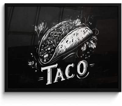 Poster in lijst - Fotolijst 80x60 cm - Posters - Taco - Kruiden - Witte krijtstijl - Tekst - Posterlijst zwart - Decoratie - Wanddecoratie woonkamer - Muurdecoratie slaapkamer