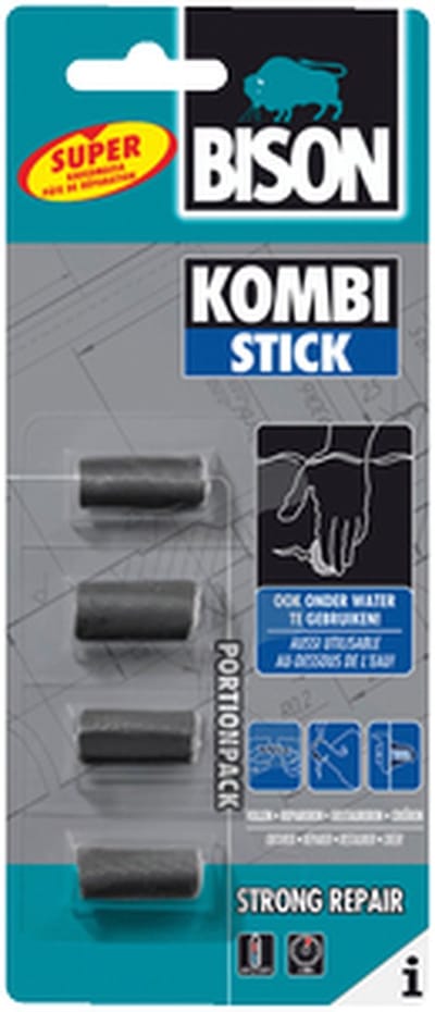 Bison Kombi Stick 4 x 5 gram porties - handige kleine porties voor 1001 reparaties in en om het huis, snel, overschilderbaar, krimpt niet, binnen & buiten, auto, boot, caravan, gereedschap
