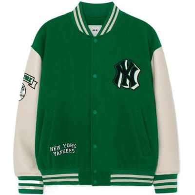Veste de baseball à motif de lettres MLB brodée, boutonnage simple, unisexe, verte 3AJPV0131-50GNP XS beige