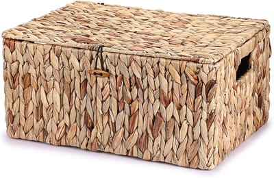 Handgeweven Opbergmand van Waterhyacint en Zeewier met Deksel voor Kleding, Boeken en Groenten - 40 x 28 cm voor Woonkamer en Keuken