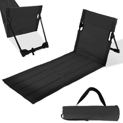 Lichte en Opvouwbare Strandstoel met Rugleuning, Ideaal voor Kamperen, Buitenactiviteiten en Reizen, Slechts 500 g (Zwart)