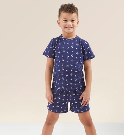 Little Label - zomerpyjama jongens - donkerblauw palm - 92 / 2Y - extra zachte bio-katoen