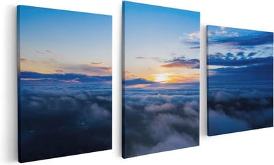 Artaza Canvas Schilderij Drieluik Zonsondergang In De Wolken  - 120x60 - Foto Op Canvas - Canvas Print