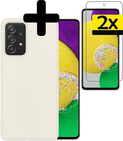 Hoesje - Met 2x Screenprotector - Geschikt voor Samsung Galaxy A52s 5G - Sterk & Shockproof - Back Cover - Siliconen Case - Telefoon Hoes - Telefoonhoesjes - Wit