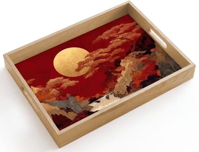 Dienblad hout 40x30 cm - Schootdienblad - Volle maan - Landschap - Waterval - Borrelplank rechthoek - Plateau dienbladen
