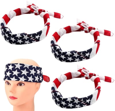 Dailygoods- Bandana 3 Stuks - Hoofdband Amerikaanse Vlag - Haaraccessoires Unisex - Veelkleurig - 55 x 55 cm - Verstelbaar en veelzijdig