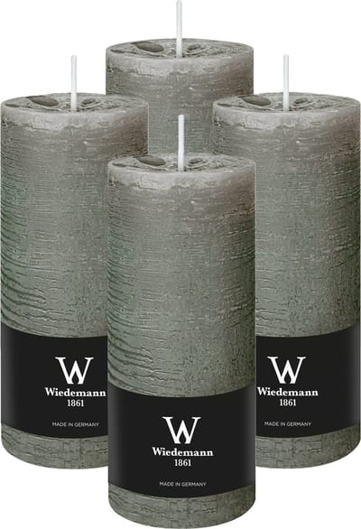 Wiedemann Cilinderkaars/stompkaars - 4x - rustieke kaars - lichtgrijs - 7 x 16 cm - 66 branduren